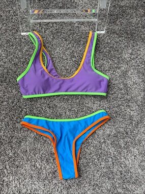 Kids Purple and Blue Two-Piece Swim Set with Neon Trim